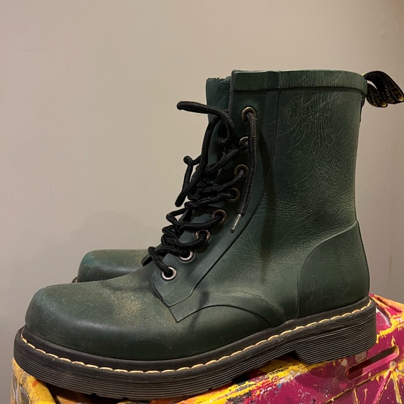 Dr. Martens Shoes - Green rubber Dr. Doc Marten’s boots women’s 9